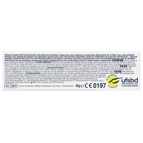 Pro plus Crème Adhésive pour prothèses Totales & Partielles Barrière Anti-Particules 40 g