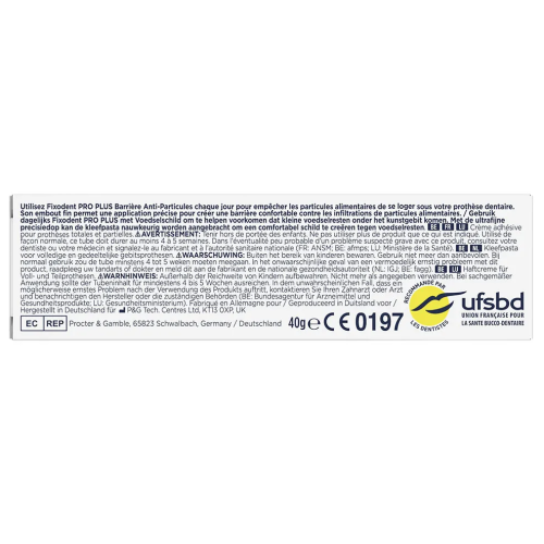 Pro plus Crème Adhésive pour prothèses Totales & Partielles Barrière Anti-Particules 40 g