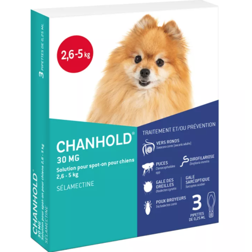 Chanhold Antiparasitaires Chiens 30 mg 2.6 à 5 kg 3 pipettes