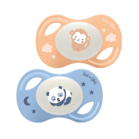 Collection Nuit 2 Sucettes Anatomiques Téterelle Extra-Fine 6-18 Mois Panda et Singe