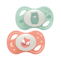 Collection Nuit 2 Sucettes Anatomiques Téterelle Extra-Fine 18 Mois et + Renard et Ours