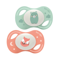 Collection Nuit 2 Sucettes Anatomiques Téterelle Extra-Fine 18 Mois et + Renard et Ours
