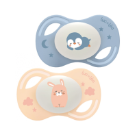 Collection Nuit 2 Sucettes Anatomiques Téterelle Extra-Fine 0-6 Mois Lapin et Pingouin