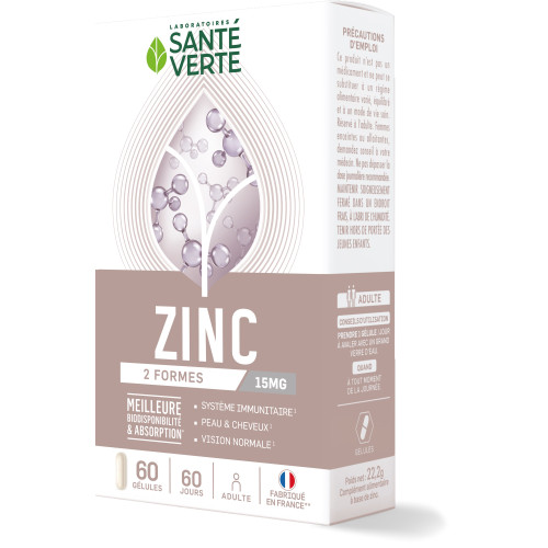 Zinc 15 mg 60 gélules Santé Verte Zinc 15 mg 60 gélules Santé Verte