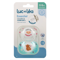 Essentiel 2 Sucettes Anatomiques Collerette Confort + 0-6 Mois J'aime mes Parents et Petit Ours