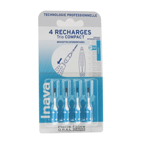 Recharges Brossettes Interdentaires pour Trio Compact Bleu 0.8 mm 4 recharges Recharges Brossettes Interdentaires pour Trio Compact Bleu 0.8 mm 4 recharges