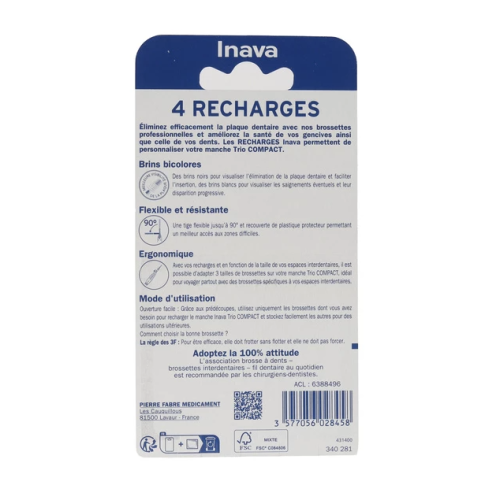 Recharges Brossettes Interdentaires pour Trio Compact Bleu 0.8 mm 4 recharges