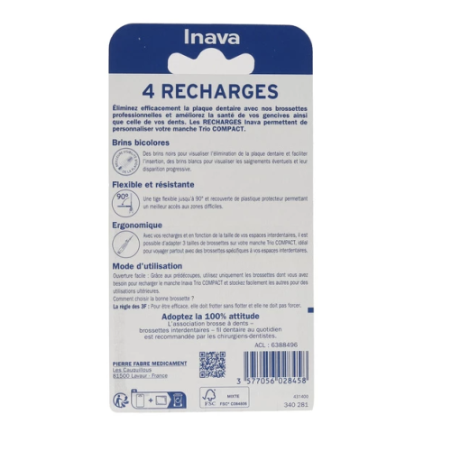 Recharges Brossettes Interdentaires pour Trio Compact Jaune 1 mm 4 recharges