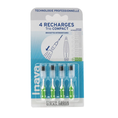 Recharges Brossettes Interdentaires pour Trio Compact Vert 2.2 mm 4 recharges