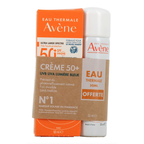 Crème Solaire Peaux Sensibles SPF 50+ Sans Parfum 50 ml + Eau Thermale 50 ml offerte Crème Solaire Peaux Sensibles SPF 50+ Sans Parfum 50 ml + Eau Thermale 50 ml offerte