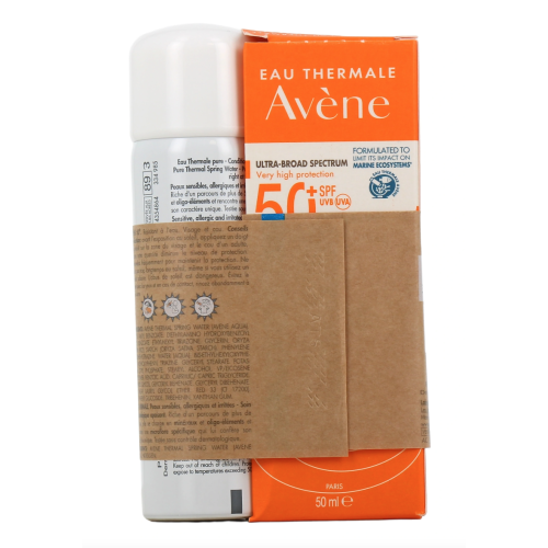 Crème Solaire Peaux Sensibles SPF 50+ Sans Parfum 50 ml + Eau Thermale 50 ml offerte