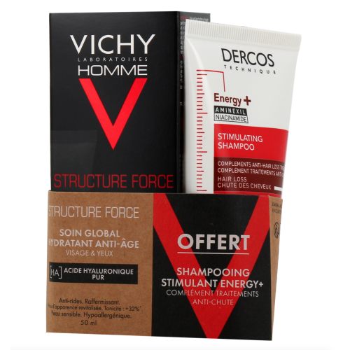Homme Structure Force Soin Global Hydratant Anti-Age 50 ml + Shampooing Stimulant Energy+ 50 ml Offert