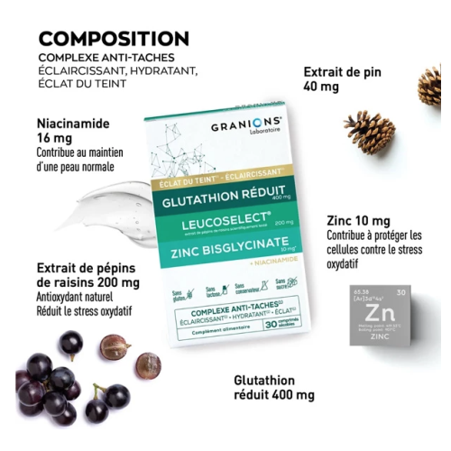 Complexe Anti-Tâches Eclaircissant éclat et hydratant 30 comprimés
