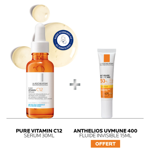 Pure Vitamin C12 Sérum Anti-Rides 30 ml + Anthelios UVmune 400 Fluide Invisible SPF50+ Sans Parfum 15 ml Offert, Coffret