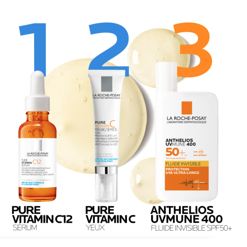 Pure Vitamin C12 Sérum Anti-Rides 30 ml + Anthelios UVmune 400 Fluide Invisible SPF50+ Sans Parfum 15 ml Offert, Coffret