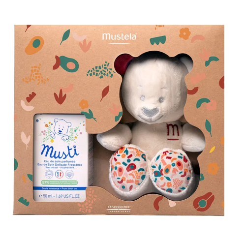 Coffret Musti Eau de Soin Parfumée 50 ml + Peluche Ourson Coffret Musti Eau de Soin Parfumée 50 ml + Peluche Ourson