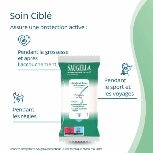 Antispetique Naturel Lingettes Intimes Nettoyantes Protection Active 15 lingettes