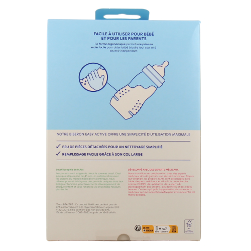 Easy Active Biberon 2ème âge 330 ml Duo Beige Feuille et Bleu Champignon