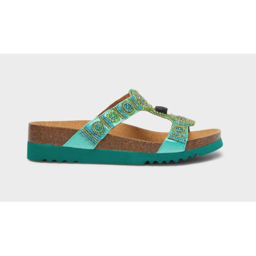 NEW BOGOTA' WEDGE Satin + Beads Emerald/Green
