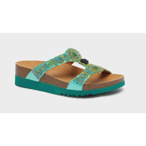 NEW BOGOTA' WEDGE Satin + Beads Emerald/Green
