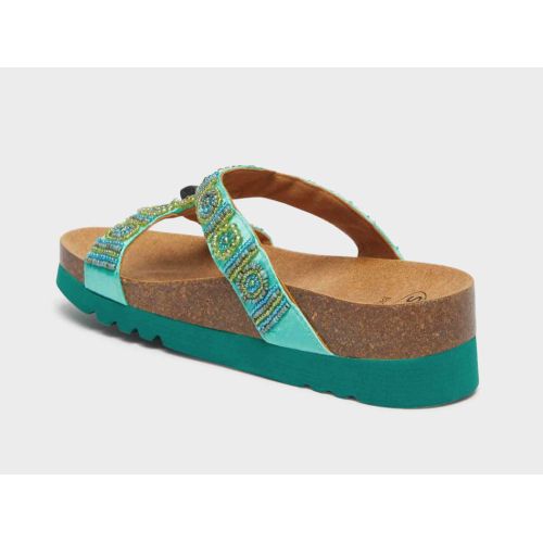 NEW BOGOTA' WEDGE Satin + Beads Emerald/Green