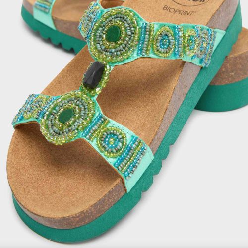 NEW BOGOTA' WEDGE Satin + Beads Emerald/Green