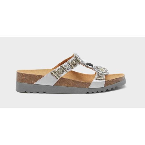 NEW BOGOTA' WEDGE Satin + Beads Silver/Pewter