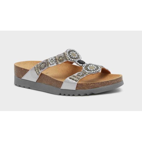 NEW BOGOTA' WEDGE Satin + Beads Silver/Pewter