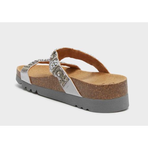 NEW BOGOTA' WEDGE Satin + Beads Silver/Pewter
