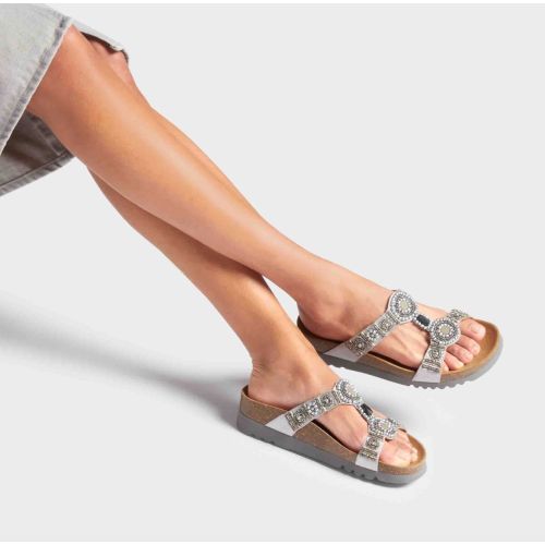 NEW BOGOTA' WEDGE Satin + Beads Silver/Pewter