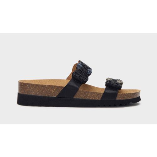 PALMILLA 2 STRAPS Satin + Beads Black