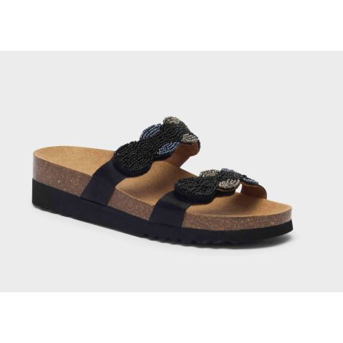 PALMILLA 2 STRAPS Satin + Beads Black