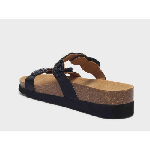 PALMILLA 2 STRAPS Satin + Beads Black