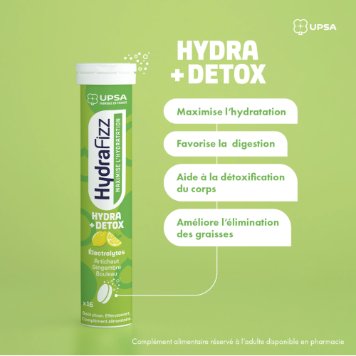 HydraFizz Hydra+Détox citron 16 comprimés effervescents HydraFizz Hydra+Détox citron 16 comprimés effervescents