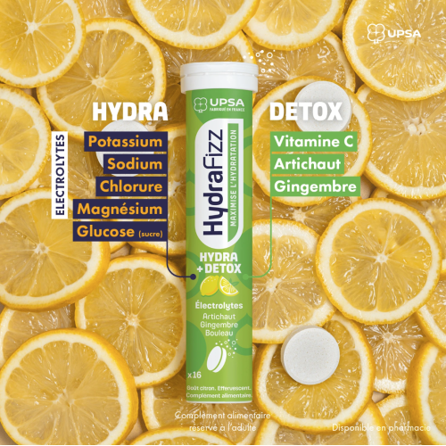 HydraFizz Hydra+Détox citron 16 comprimés effervescents HydraFizz Hydra+Détox citron 16 comprimés effervescents