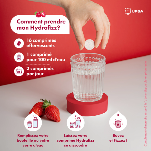 HydraFizz Hydra fraise 16 comprimés effervescents HydraFizz Hydra fraise 16 comprimés effervescents