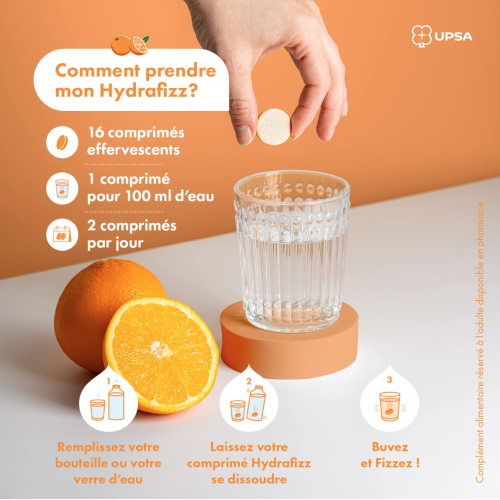 HydraFizz Hydra+Sport orange 16 comprimés effervescents HydraFizz Hydra+Sport orange 16 comprimés effervescents