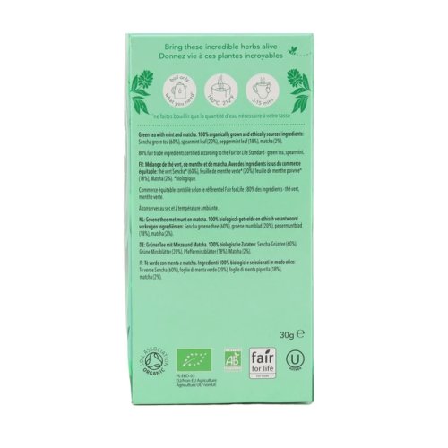 Tisane Thé vert menthe & matcha biologique 20 sachets