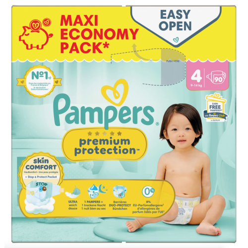 PREMIUM PROTECTION Couches Bébé Taille 4 De 9 à 14 kg Maxi Pack 90 Unités
