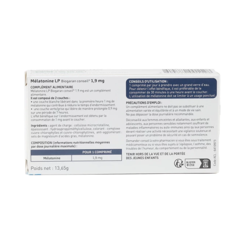 Mélatonine LP 1,9 mg 30 comprimés Mélatonine LP 1,9 mg 30 comprimés