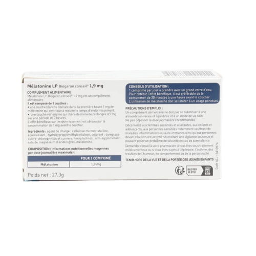Mélatonine LP 1,9 mg 60 comprimés Mélatonine LP 1,9 mg 60 comprimés