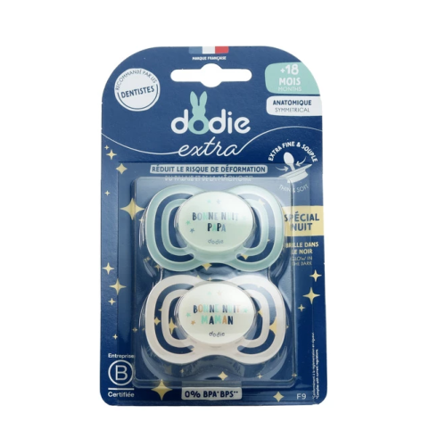 Extra sucette anatomique silicone +18 mois Nuit 2 Sucettes