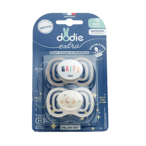 Sucette anatomique silicone Jour Nuit +18 mois 2 Sucettes