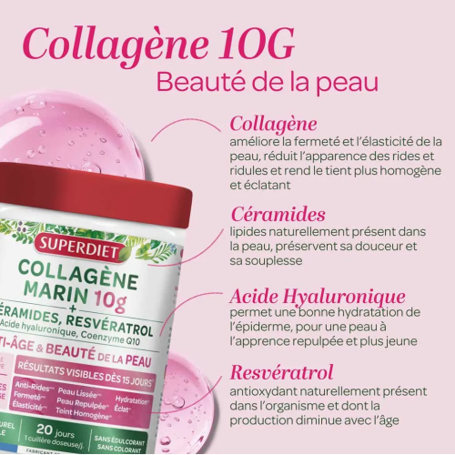 Collagène Marin 10 g + Céramides, Resvératrol 210 g