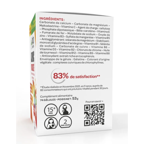 Azinc Vitalité Vitamines Minéraux et Oligo-Eléments 60 gélules + 14 offertes