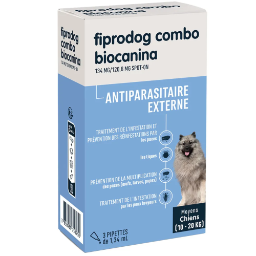 Fiprodog 134 mg Combo Moyens Chiens 10 à 20 kg 3 Pipettes