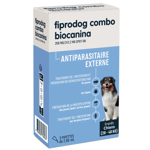 Fiprodog 268 mg Combo Grands Chiens 20 à 40 kg 3 Pipettes