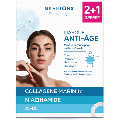 Dermatologie Masque Seconde Peau Anti-Âge 2 masques + 1 offert