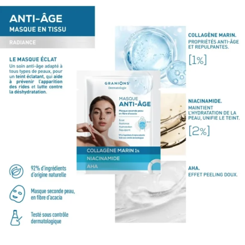 Dermatologie Masque Seconde Peau Anti-Âge 2 masques + 1 offert