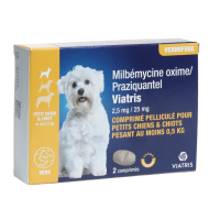 Milbémycine Oxime Praziquantel Chien et Chiot moins de 5 Kg 2 Comprimés